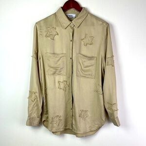 Elegant Beige Star Pattern Button-Down Shirt